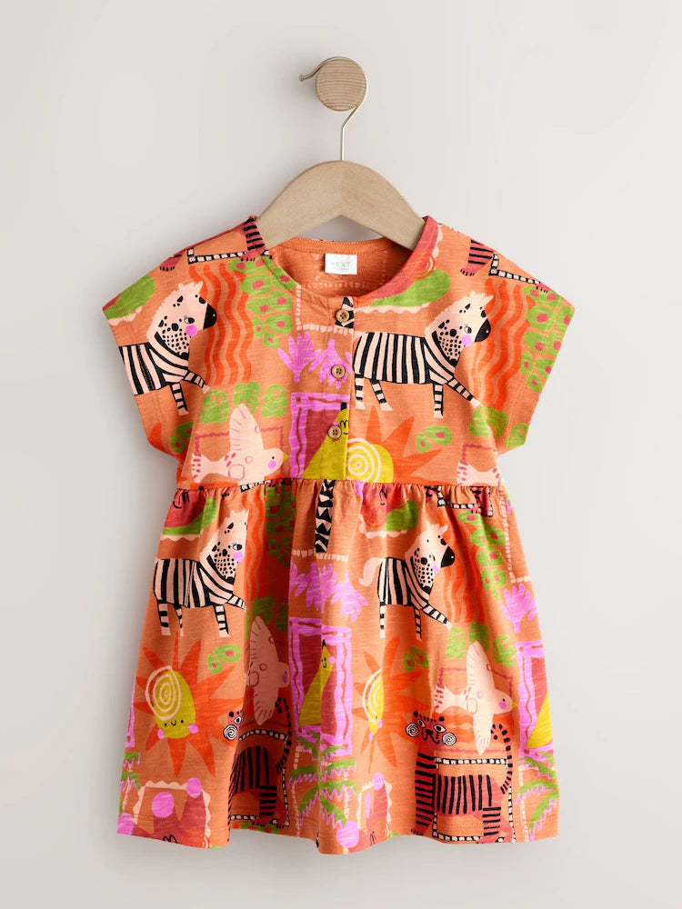 |Girl| Vestido De Malha Laranja Com Estampa De Zebra (3 meses a 7 anos)