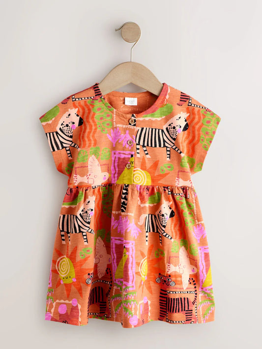 |Girl| Vestido De Malha Laranja Com Estampa De Zebra (3 meses a 7 anos)