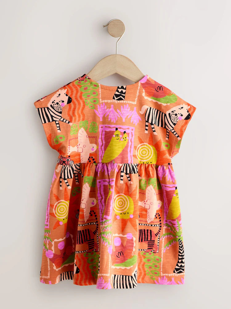 |Girl| Vestido De Malha Laranja Com Estampa De Zebra (3 meses a 7 anos)