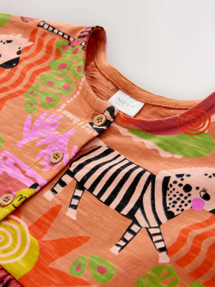 |Girl| Vestido De Malha Laranja Com Estampa De Zebra (3 meses a 7 anos)