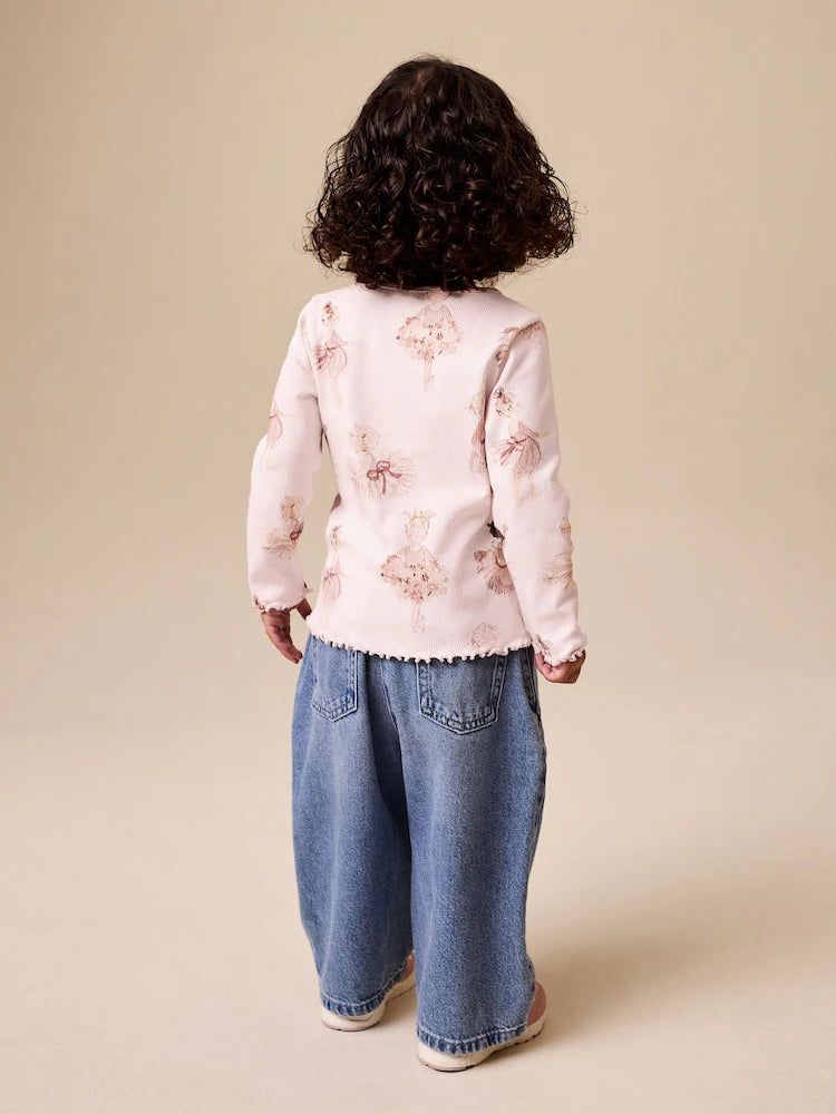 |Girl| Blusa De Manga Comprida Canelada Rosa Estilo Bailarina (3 meses a 7 anos)