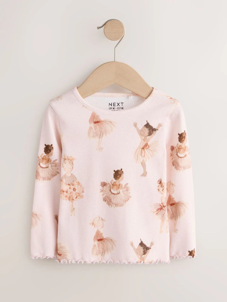 |Girl| Blusa De Manga Comprida Canelada Rosa Estilo Bailarina (3 meses a 7 anos)