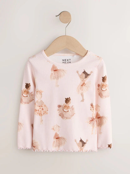 |Girl| Blusa De Manga Comprida Canelada Rosa Estilo Bailarina (3 meses a 7 anos)