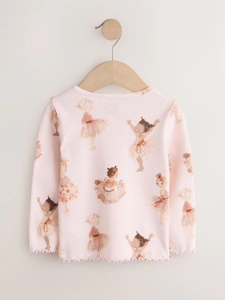 |Girl| Blusa De Manga Comprida Canelada Rosa Estilo Bailarina (3 meses a 7 anos)