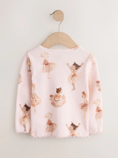 |Girl| Blusa De Manga Comprida Canelada Rosa Estilo Bailarina (3 meses a 7 anos)
