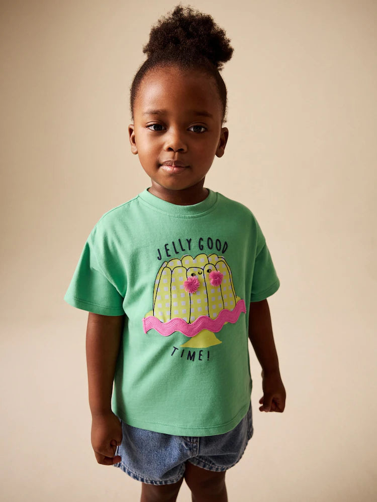 |Girl| Camiseta De Manga Curta Com Estampa De Gelatina Verde (3 meses a 7 anos)