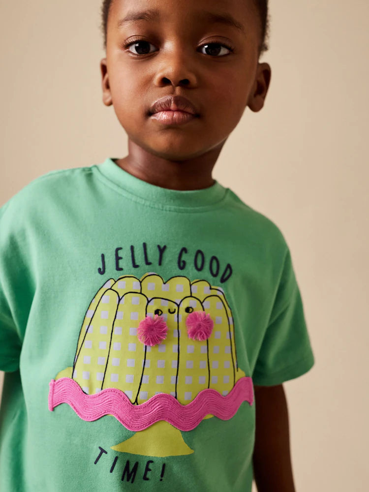 |Girl| Camiseta De Manga Curta Com Estampa De Gelatina Verde (3 meses a 7 anos)
