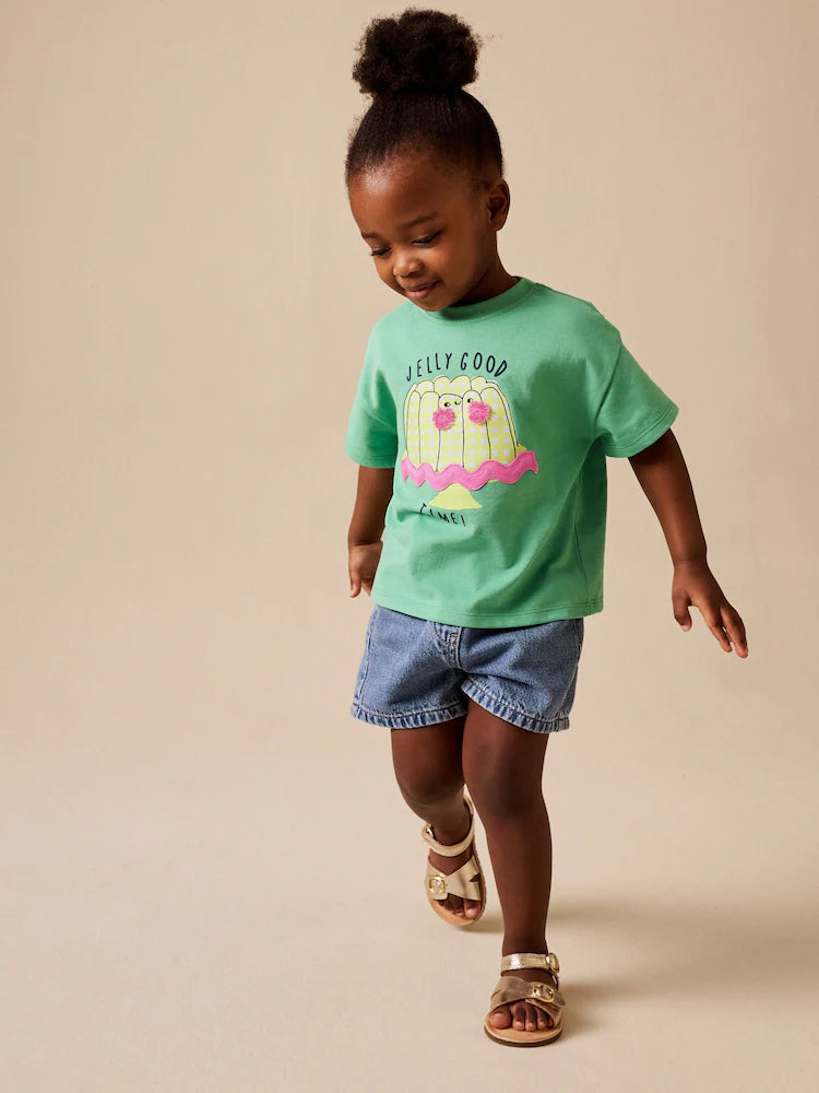 |Girl| Camiseta De Manga Curta Com Estampa De Gelatina Verde (3 meses a 7 anos)