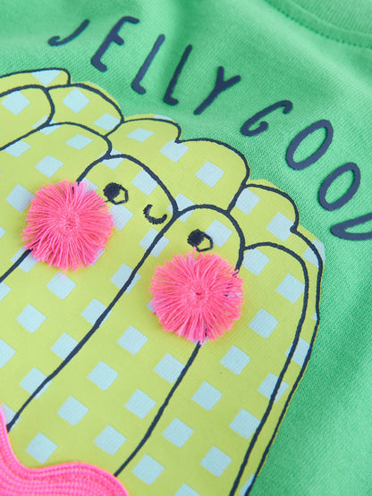 |Girl| Camiseta De Manga Curta Com Estampa De Gelatina Verde (3 meses a 7 anos)