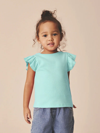 |Girl| Colete Canelado Com Babados Azul Turquesa (3 meses a 7 anos)