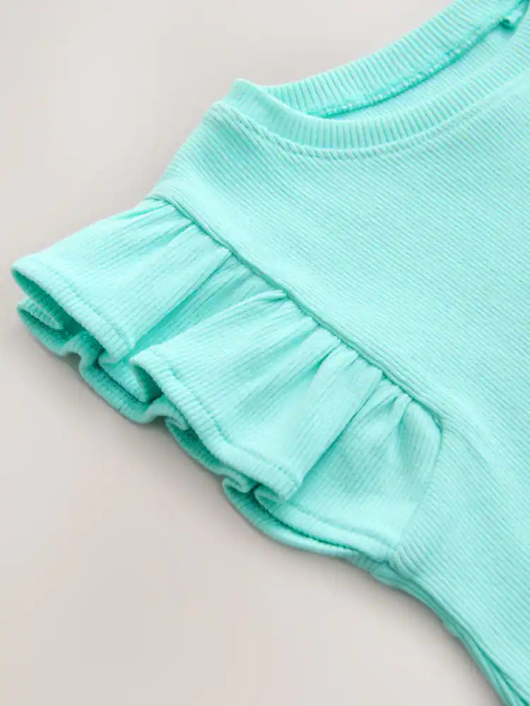 |Girl| Colete Canelado Com Babados Azul Turquesa (3 meses a 7 anos)