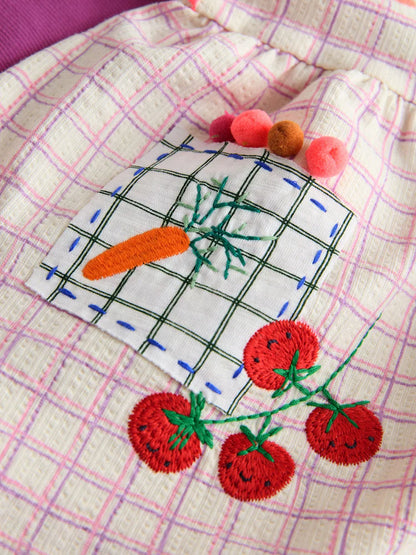 |Girl| Conjunto de Blusa Peplum com Bordado de Frutas Roxas e Shorts Ciclista (3 meses a 7 anos)