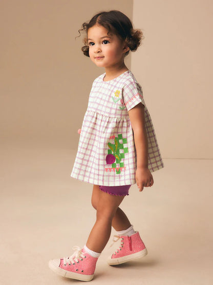 |Girl| Conjunto de Blusa Peplum com Bordado de Frutas Roxas e Shorts Ciclista (3 meses a 7 anos)