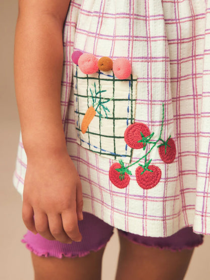 |Girl| Conjunto de Blusa Peplum com Bordado de Frutas Roxas e Shorts Ciclista (3 meses a 7 anos)