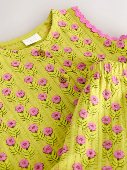 |Girl| Conjunto De Body Peplum e Shorts Com Estampa Floral Verde/Rosa (3 meses a 7 anos)
