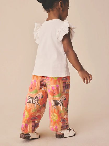 |Girl| Calças Laranja Safari De Pernas Largas (3 meses a 7 anos)