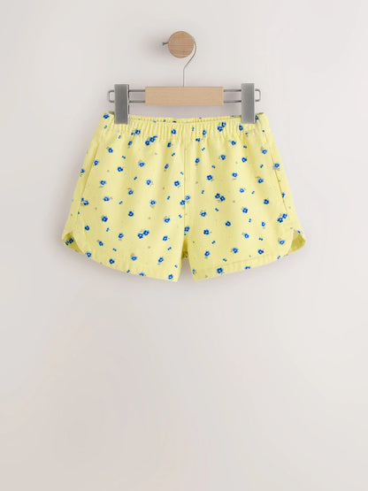 |Girl| Shorts Florais Amarelos e Azuis Com Elástico Na Cintura (3 meses a 7 anos)
