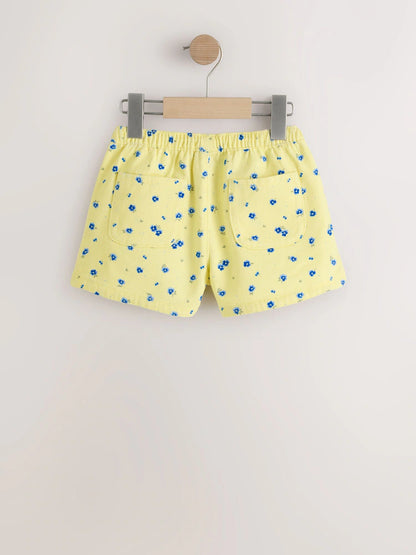 |Girl| Shorts Florais Amarelos e Azuis Com Elástico Na Cintura (3 meses a 7 anos)