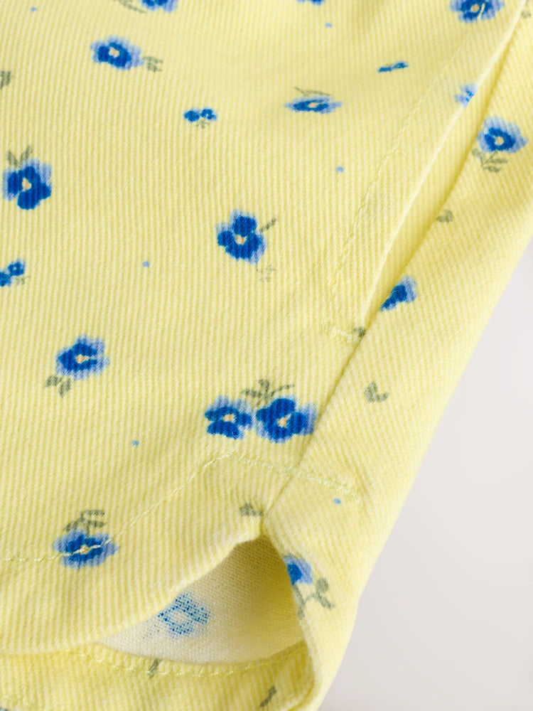 |Girl| Shorts Florais Amarelos e Azuis Com Elástico Na Cintura (3 meses a 7 anos)