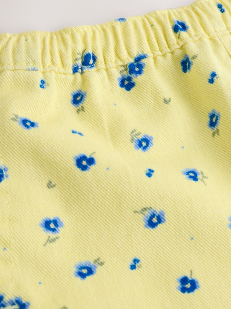 |Girl| Shorts Florais Amarelos e Azuis Com Elástico Na Cintura (3 meses a 7 anos)