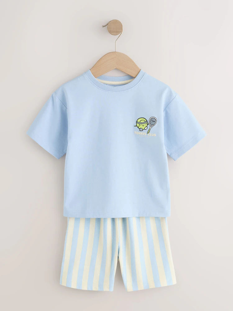 |Boy| Conjunto De 3 Pijamas Curtos Azul/Verde/Cinza Para Clube De Tênis (9 meses a 10 anos)