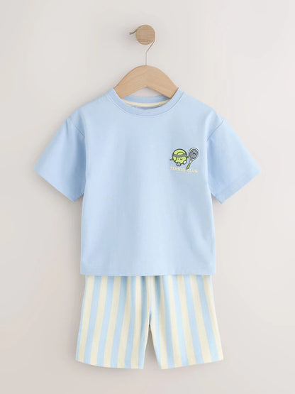|Boy| Conjunto De 3 Pijamas Curtos Azul/Verde/Cinza Para Clube De Tênis (9 meses a 10 anos)