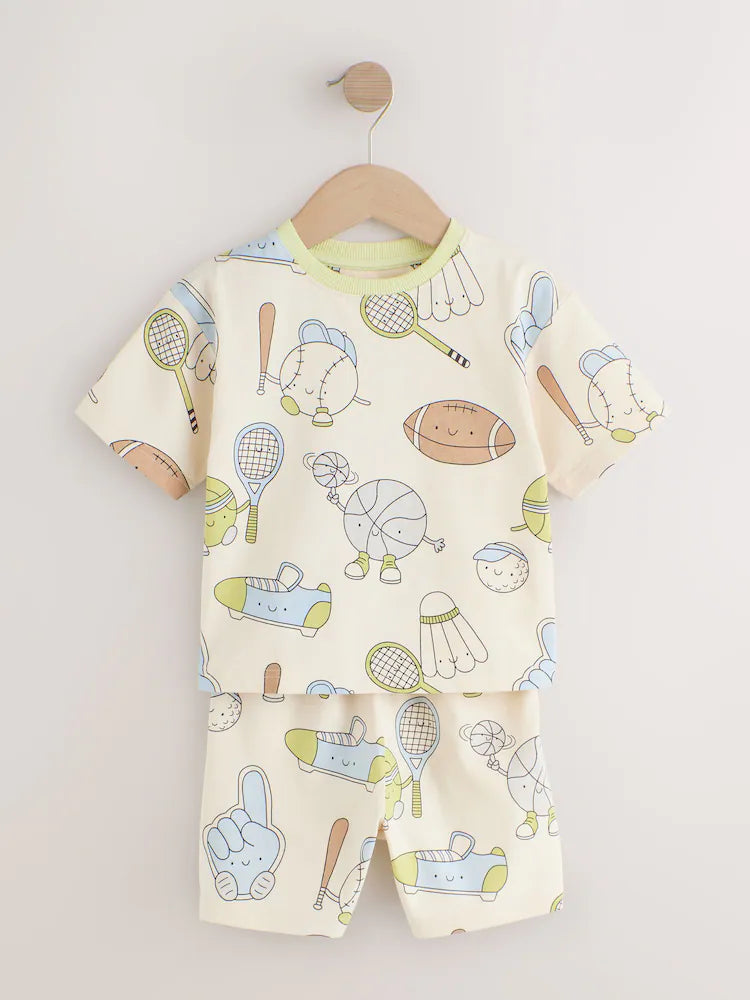 |Boy| Conjunto De 3 Pijamas Curtos Azul/Verde/Cinza Para Clube De Tênis (9 meses a 10 anos)