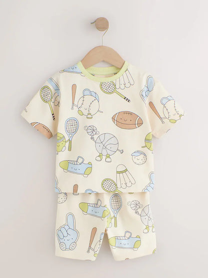 |Boy| Conjunto De 3 Pijamas Curtos Azul/Verde/Cinza Para Clube De Tênis (9 meses a 10 anos)