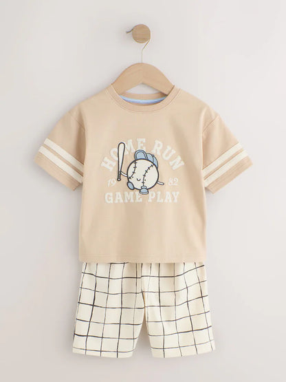 |Boy| Conjunto De 3 Pijamas Curtos Azul/Verde/Cinza Para Clube De Tênis (9 meses a 10 anos)