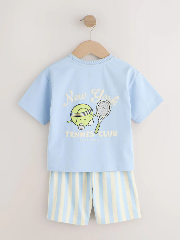 |Boy| Conjunto De 3 Pijamas Curtos Azul/Verde/Cinza Para Clube De Tênis (9 meses a 10 anos)