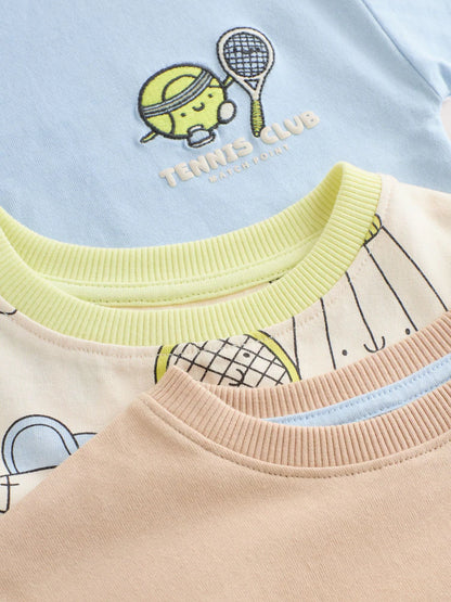|Boy| Conjunto De 3 Pijamas Curtos Azul/Verde/Cinza Para Clube De Tênis (9 meses a 10 anos)