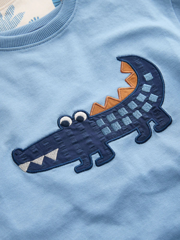 |Boy| Conjunto De 3 Pijamas Curtos Com Estampa De Animais Da Savana Em Tons De Azul e Bege (9 meses a 8 anos)