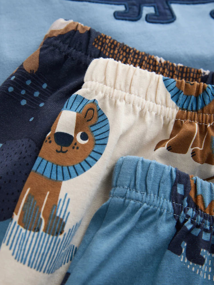 |Boy| Conjunto De 3 Pijamas Curtos Com Estampa De Animais Da Savana Em Tons De Azul e Bege (9 meses a 8 anos)