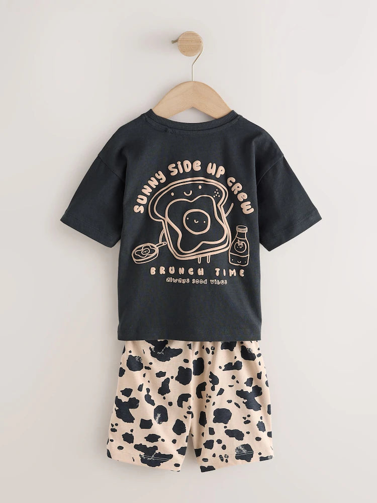|Boy| Conjunto De 3 Pijamas Curtos Brunch Club Nas Cores Preto e Bege (9 meses a 10 anos)