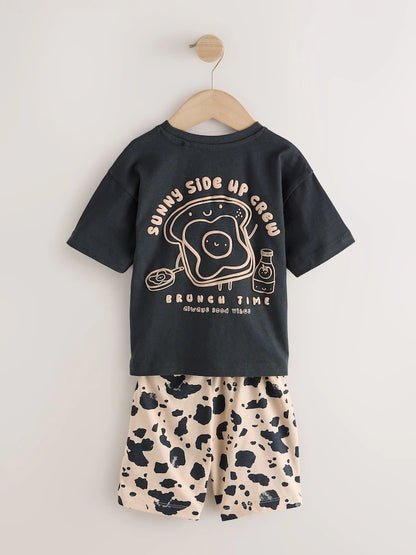 |Boy| Conjunto De 3 Pijamas Curtos Brunch Club Nas Cores Preto e Bege (9 meses a 10 anos)