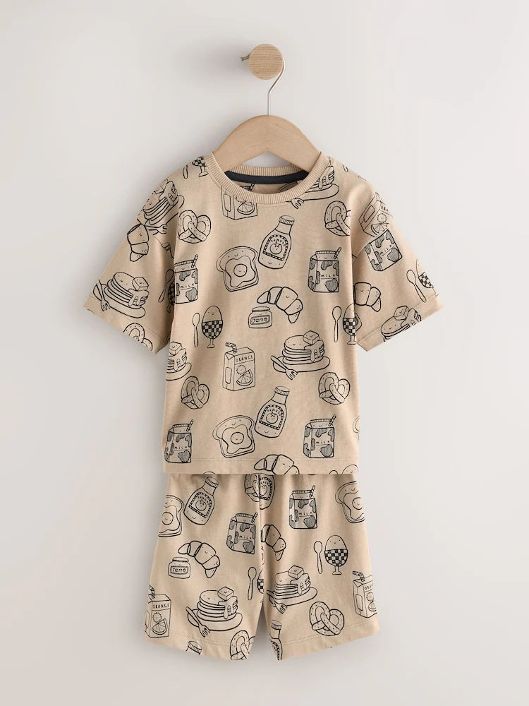 |Boy| Conjunto De 3 Pijamas Curtos Brunch Club Nas Cores Preto e Bege (9 meses a 10 anos)