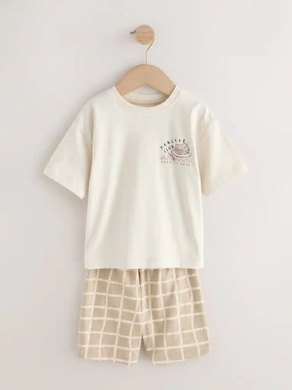 |Boy| Conjunto De 3 Pijamas Curtos Brunch Club Nas Cores Preto e Bege (9 meses a 10 anos)