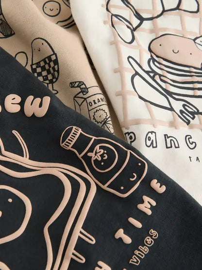 |Boy| Conjunto De 3 Pijamas Curtos Brunch Club Nas Cores Preto e Bege (9 meses a 10 anos)