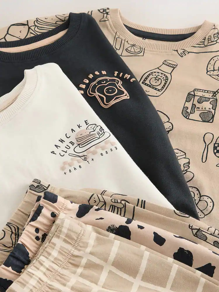 |Boy| Conjunto De 3 Pijamas Curtos Brunch Club Nas Cores Preto e Bege (9 meses a 10 anos)