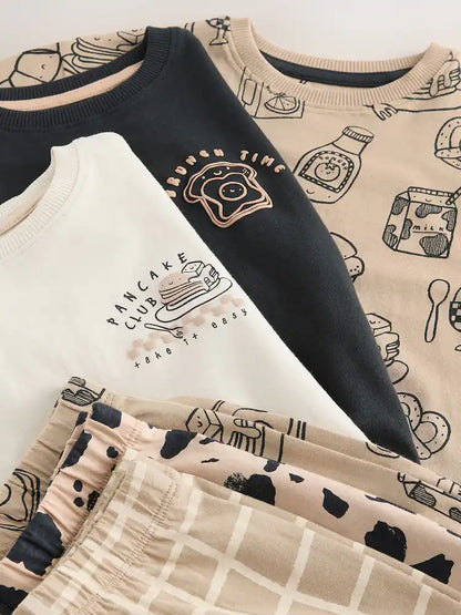 |Boy| Conjunto De 3 Pijamas Curtos Brunch Club Nas Cores Preto e Bege (9 meses a 10 anos)
