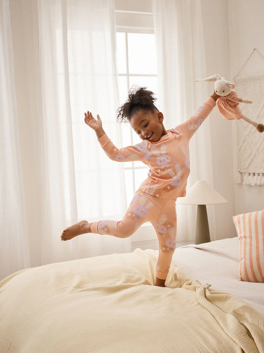 |Girl| Pijama Aconchegante De Coelhinho Rosa Coral Da Páscoa (9 meses a 10 anos)