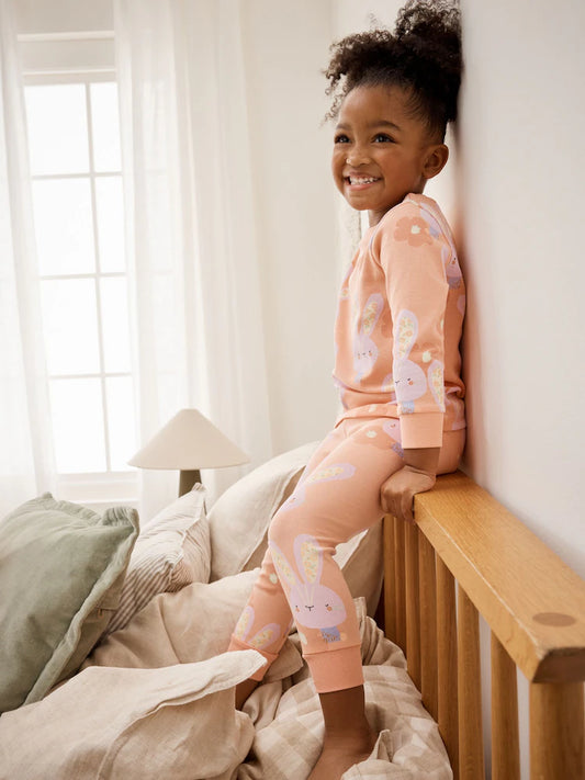 |Girl| Pijama Aconchegante De Coelhinho Rosa Coral Da Páscoa (9 meses a 10 anos)