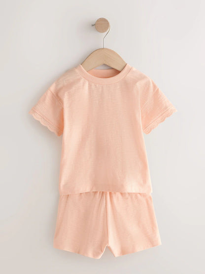 |Girl| Conjunto De 3 Pijamas Com Detalhes Bordados Em Tons De Azul-Turquesa, Pêssego e Amarelo (9 meses a 12 anos)