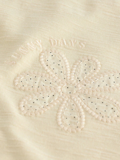 |Girl| Conjunto De 3 Pijamas Com Detalhes Bordados Em Tons De Azul-Turquesa, Pêssego e Amarelo (9 meses a 12 anos)