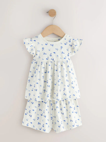 |Girl| Conjunto De 3 Pijamas Curtos Snuggle Com Estampa Floral Azul (9 meses a 8 anos)