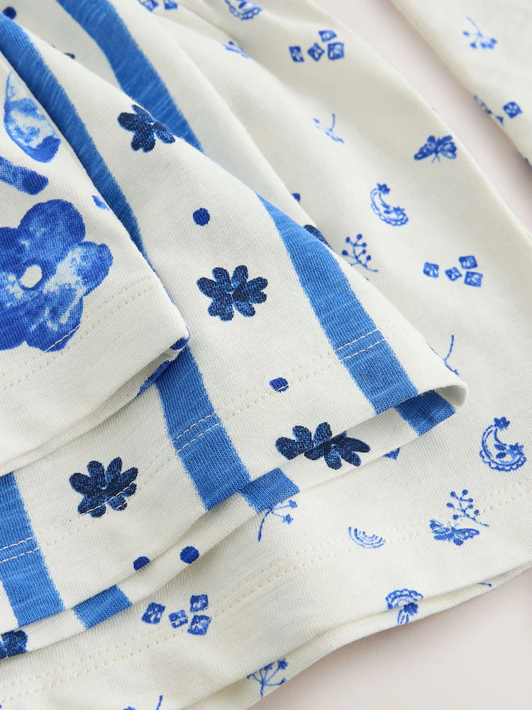 |Girl| Conjunto De 3 Pijamas Curtos Snuggle Com Estampa Floral Azul (9 meses a 8 anos)
