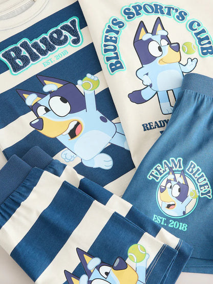 |Boy| Conjunto De 2 Pijamas Curtos Bluey Nas Cores Azul e Branco (12 meses a 8 anos)