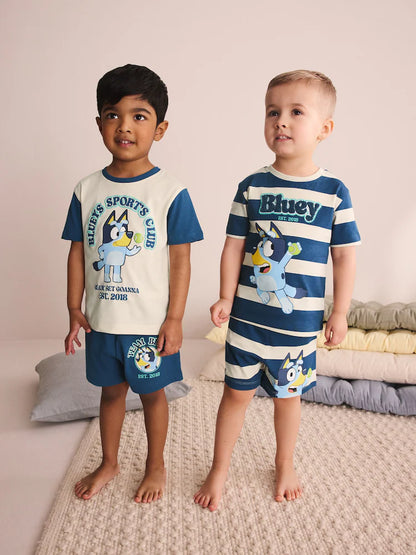 |Boy| Conjunto De 2 Pijamas Curtos Bluey Nas Cores Azul e Branco (12 meses a 8 anos)