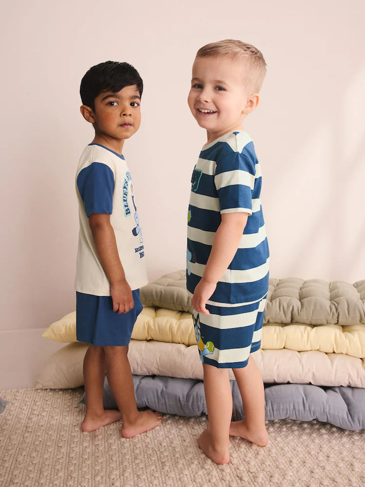 |Boy| Conjunto De 2 Pijamas Curtos Bluey Nas Cores Azul e Branco (12 meses a 8 anos)