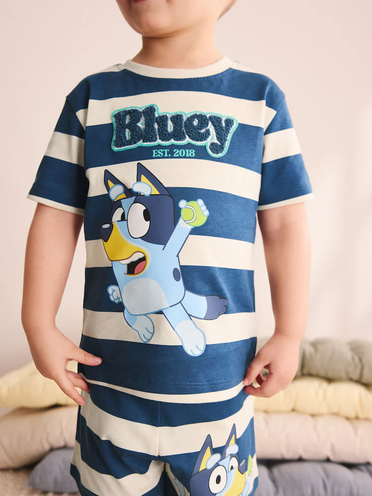 |Boy| Conjunto De 2 Pijamas Curtos Bluey Nas Cores Azul e Branco (12 meses a 8 anos)